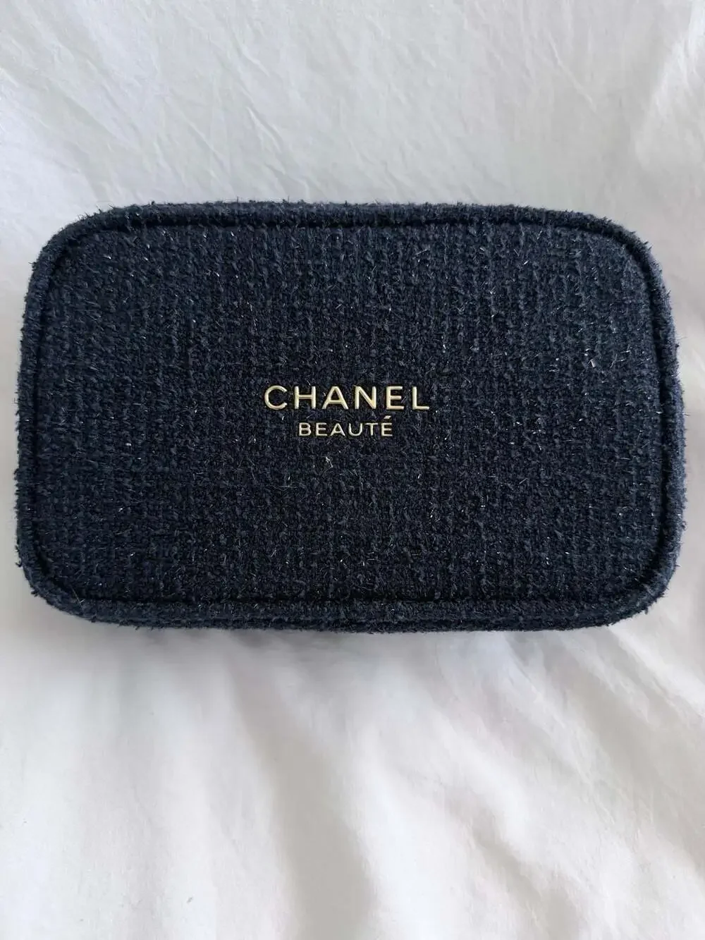 Chanel Beaute Dark Blue Sparkly Tweed Cosmetic Makeup Pouch Bag Holiday